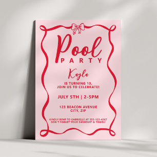 Convite Festa na Piscina Menina Arco Vermelho Coquette Ros