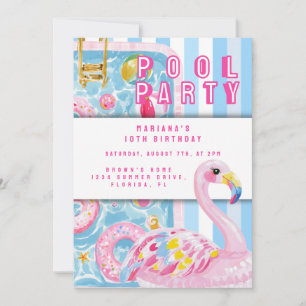 Convite Festa na Piscina Pré-ppy de Verão Tendência de Ani