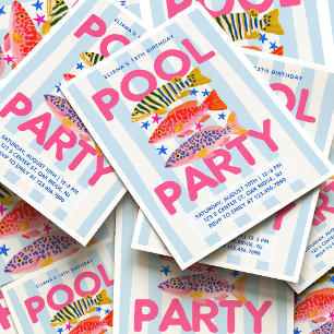 Convite Festa na Piscina Préppy de Aniversário de Verão Te