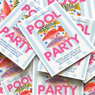 Convite Festa na Piscina Préppy de Aniversário de Verão Te