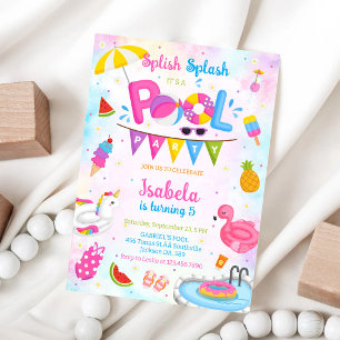 Convite Festa na Piscina Splish Splash Verão Praia Anivers