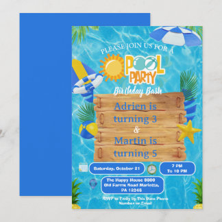 Convite Festa na Piscina Sunny Splash Joint para Crianças