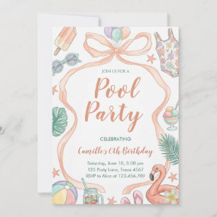 Convite Festa na Piscina Verão Aniversário de Menina