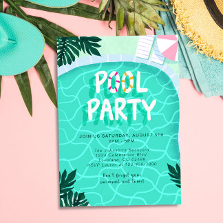 Convite Festa na Piscina Verão Moderno Tropical Tendência