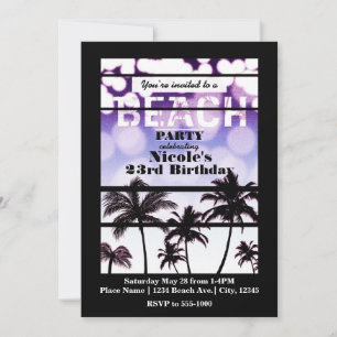 Convite Festa na Praia Palmeiras Tropicais Glam Purple