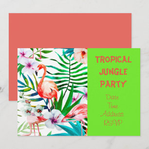 Convite Festa na selva tropical com flamingo