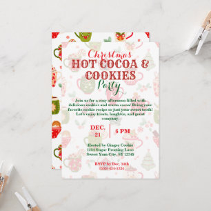 Convite Festa Natal de Cacau Quente e Cookies com Padrão