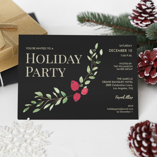 Convite Festa Natal Festa Natal Red Holly Corporate Party (holiday party elegant holly office party invite.)