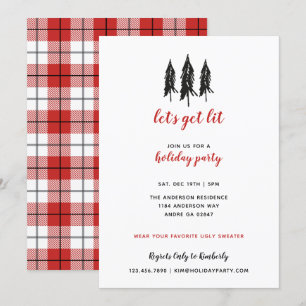 Convite Festa natalícia vermelha do teste padrão da xadr