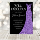 Convite Festa Negra de aniversário de 30 anos<br><div class="desc">Aniversário de 30 anos de Festas Negras de Glitter Roxo Convite Preto de Festas Ver itens correspondentes em Niche e Nest Store</div>