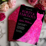 Convite Festa Negra de aniversário de 40 anos Preta de Ves<br><div class="desc">Variações de Convite para Fabuloso e Fabuloso de Festa Preta de Vestido Rosa Quente para o convite e itens correspondentes na nossa loja</div>