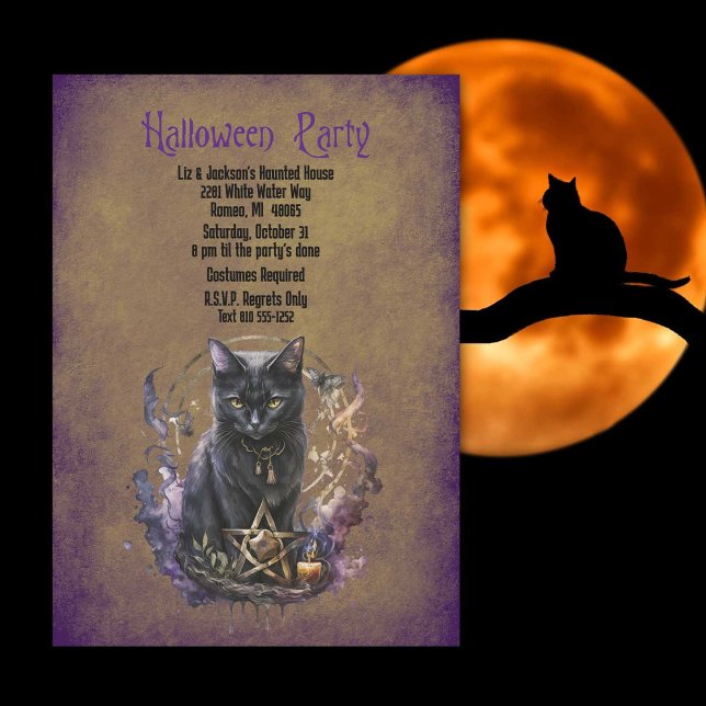 Convite Festa Negra de Gato Halloween (When witches go riding, and black cats are seen, the moon laughs and whispers, 'tis near Halloween.)