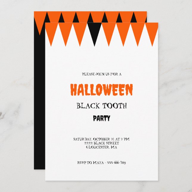 Convite Festa Negra dos Dentes do Halloween (Frente/Verso)