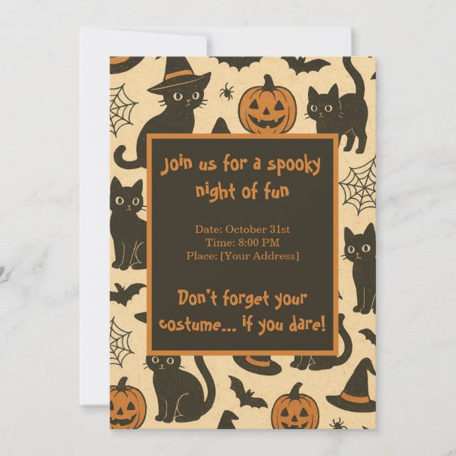 Convite Festa Negra Spooky e de Abóbora no Halloween (Frente)