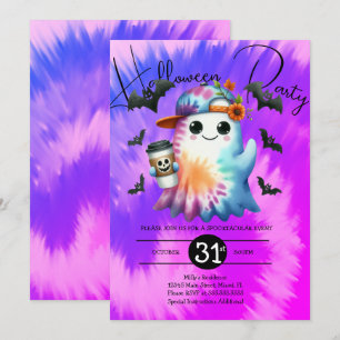 Convite Festa Neon Fantasma Halloween Gravura Mão Tie Dye