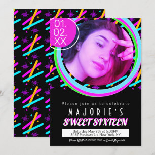 Convite Festa Neon Sweet Sixteen Estilo Clube com Luz Lase