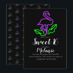Convite Festa Neon Tropical Flamingo Glow de Sweet 16 Verã<br><div class="desc">Convites Sweet 16 com Confetes Glow Criados por Dream Big Digital Design</div>