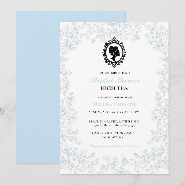 Convite festa no jardim com chá da tarde, belos tons pasté (Frente/Verso)