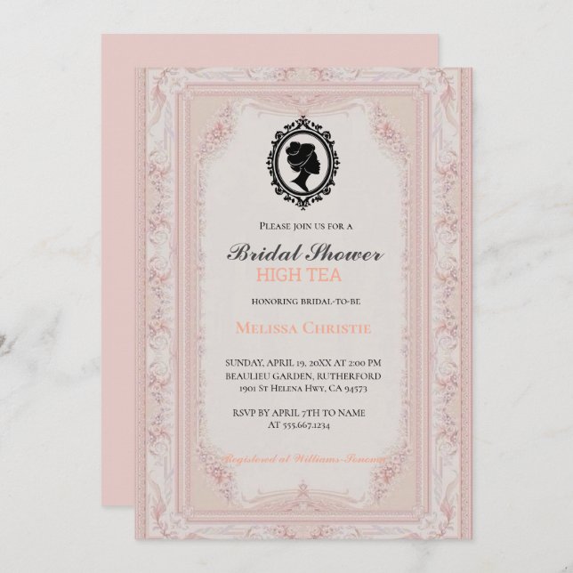 Convite festa no jardim de chá da tarde, lindo pastel suav (Frente/Verso)