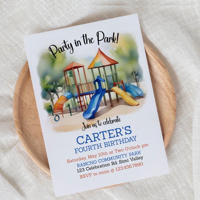 Convite Festa no parque, Playground Birthday, ao ar livre (Criador carregado)