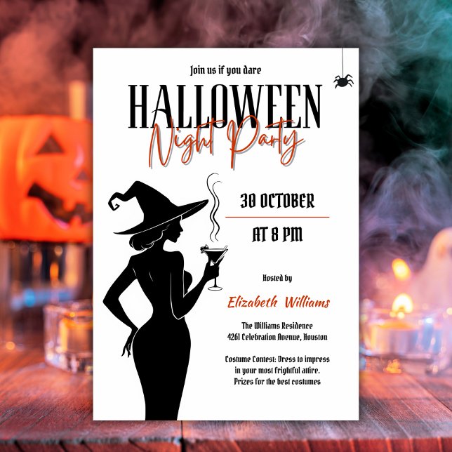 Convite Festa Noite de Halloween da Bruxa Negra (Black Witch Silhouette Halloween Night Party Invitation)