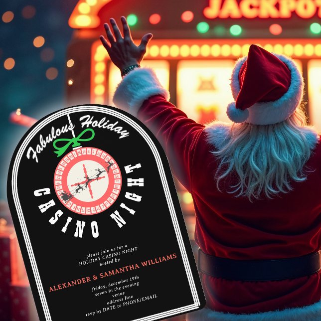 Convite Festa Noite de Poker do Casino Blackjack em Vegas (Santa's Jackpot Bash Holiday Vegas Casino Blackjack Poker Night Party Invitation)