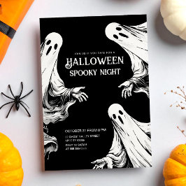 Convite Festa noturna assustadora do Halloween com dois fa