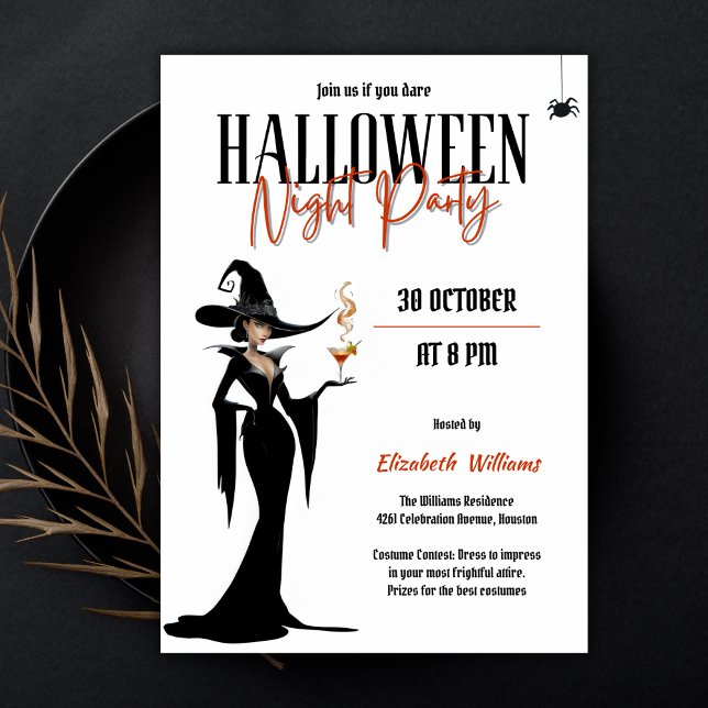 Convite Festa Noturna das Meninas do Halloween, Bruxas de  (Modern Adult Witch Halloween Girls Night Party Invitation)