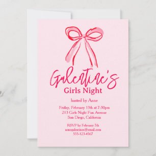 Convite Festa Noturna das Meninas Galentine's Rosa Vermelh