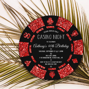 Convite Festa Noturna de Chip Casino, Poker Vermelho