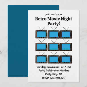 Convite Festa Noturna de Filme na Televisão Antiga Vintage