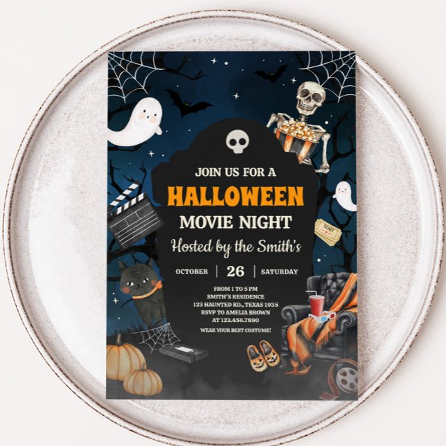 Convite Festa Noturna de Horror Assustador do Halloween (Scary Horror Halloween Party Movie Night Party Invitation)