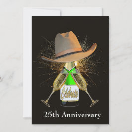 Convite Festa Ocidental Champanhe E Chapéu De Cowboy Perso