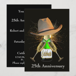 Convite Festa Ocidental Champanhe E Chapéu De Cowboy Perso