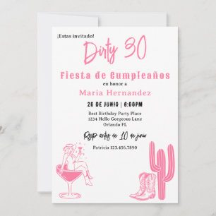 Convite Festa Ocidental Suja Espanhola 30 Aniversário 30