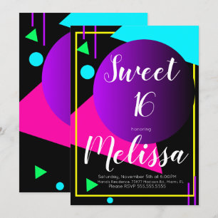 Convite Festa Orgânica Neon Sweet 16 80s Brilho no Escuro