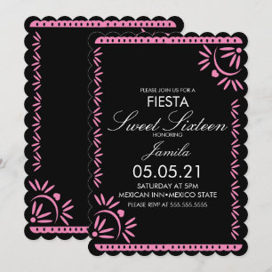 Convite Festa Papel Picado Sweet 16 Borda de Mexicano Vene
