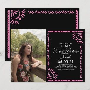 Convite Festa Papel Picado Sweet 16 Mexicana Rosa Foto