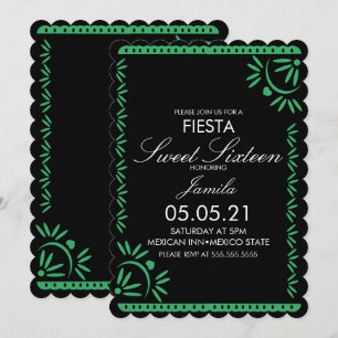 Convite Festa Papel Picado Sweet 16 Mexicano Recorte Verde