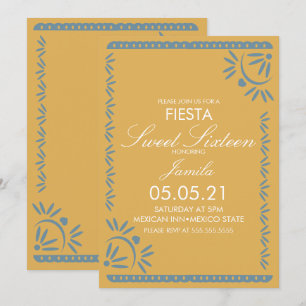 Convite Festa Papel Picado Sweet 16 Mexicano Velejado Azul