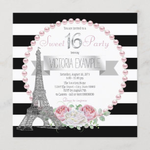 Convite Festa Paris Sweet 16 com Faixa Preta