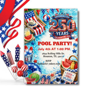 Convite Festa Patriótica Americana na Piscina com Churrasc