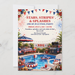 Convite Festa Patriótica de 4 de Julho na Piscina - Vermel