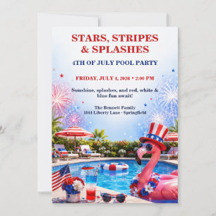 Convite Festa Patriótica de 4 de Julho na Piscina - Vermel