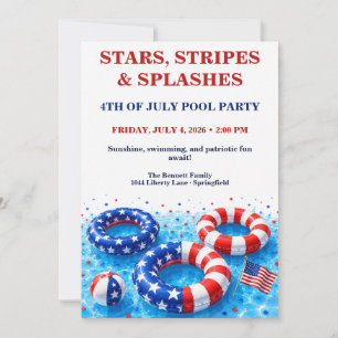 Convite Festa Patriótica de 4 de Julho na Piscina - Vermel