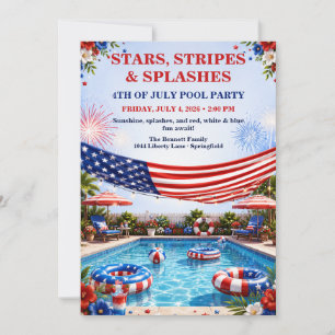 Convite Festa Patriótica de 4 de Julho na Piscina - Vermel