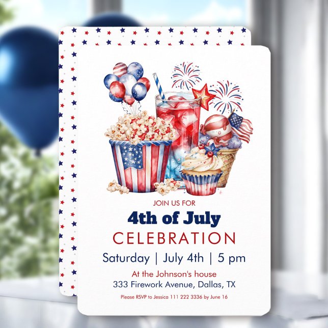 Convite Festa Patriótica de Doces e Fireworks 4 de julho (Patriotic Sweets & Fireworks 4th of July Party Invitation)