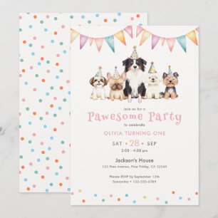 Convite Festa Pawesome dos Cachorros Primeiro Aniversário