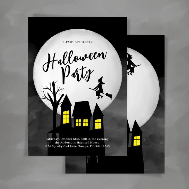 Convite Festa Personalizada de Halloween de Casa Assombrad (Spooky Halloween Party Invitation Template)