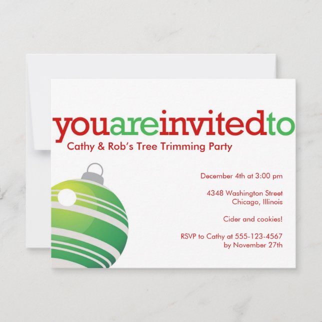 Convite Festa personalizada de Natal do ornamento verde ve (Frente)